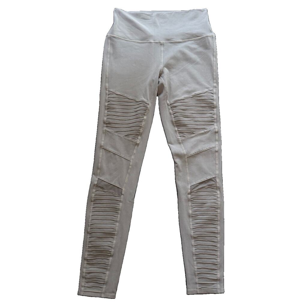 Alo Yoga High-Waist Moto Leggings Taupe Gray Quilted Mesh Athleisure Womens Gym